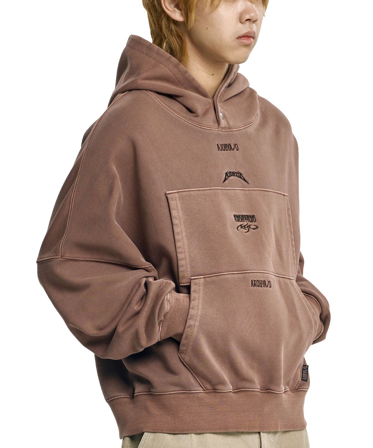 아조바이아조(AJOBYAJO) Dual Pocket Washed Hoodie [BROWN]