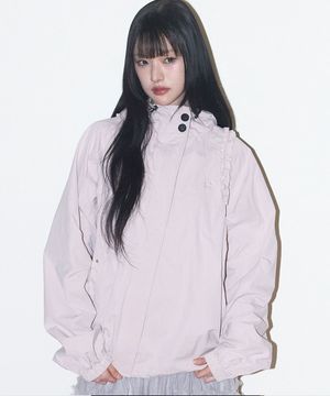 오블리크 프릴 후드 자켓 핑크