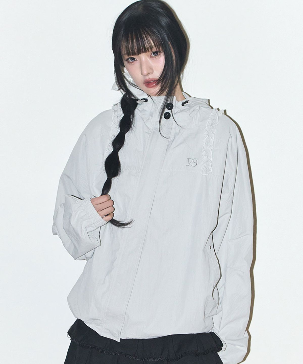 일리고(ILLIGO) 오블리크 프릴 후드 자켓 그레이