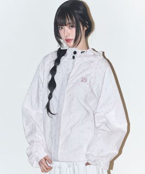 오블리크 프릴 후드 자켓 플라워