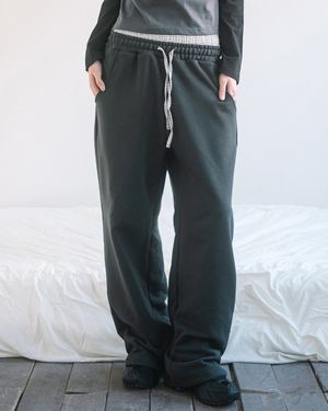 CHECK LAYERED SWEATPANTS(CHARCOAL)