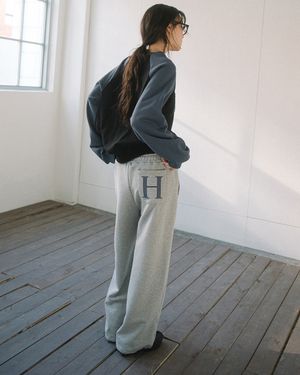 CHECK LAYERED SWEATPANTS(GREY)