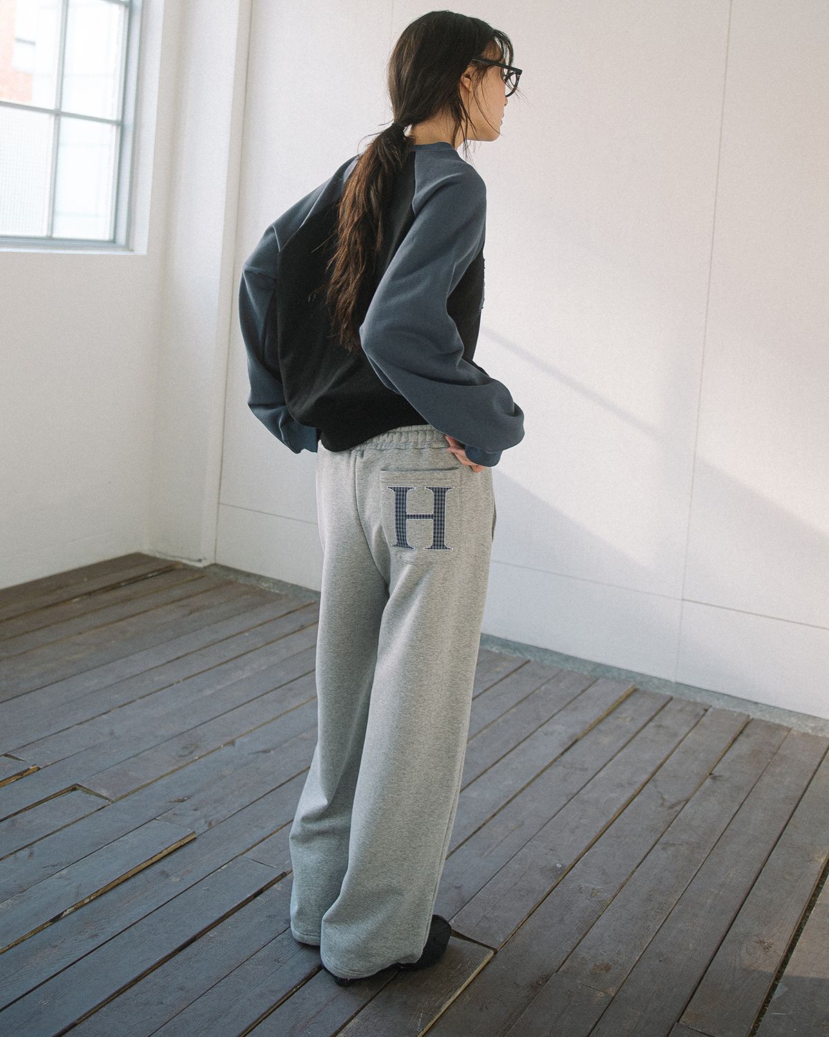 해비즘(HAVISM) CHECK LAYERED SWEATPANTS(GREY)