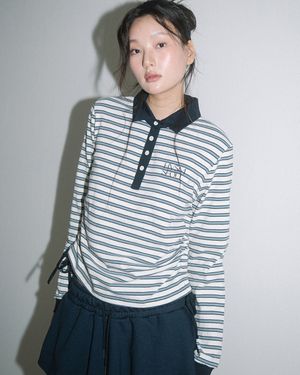 STRIPE SHIRRING RUGBY L/S TEE(IVORY)