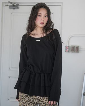 DOUBLE FRILL L/S TEE(BLACK)