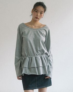 DOUBLE FRILL L/S TEE(GREY)