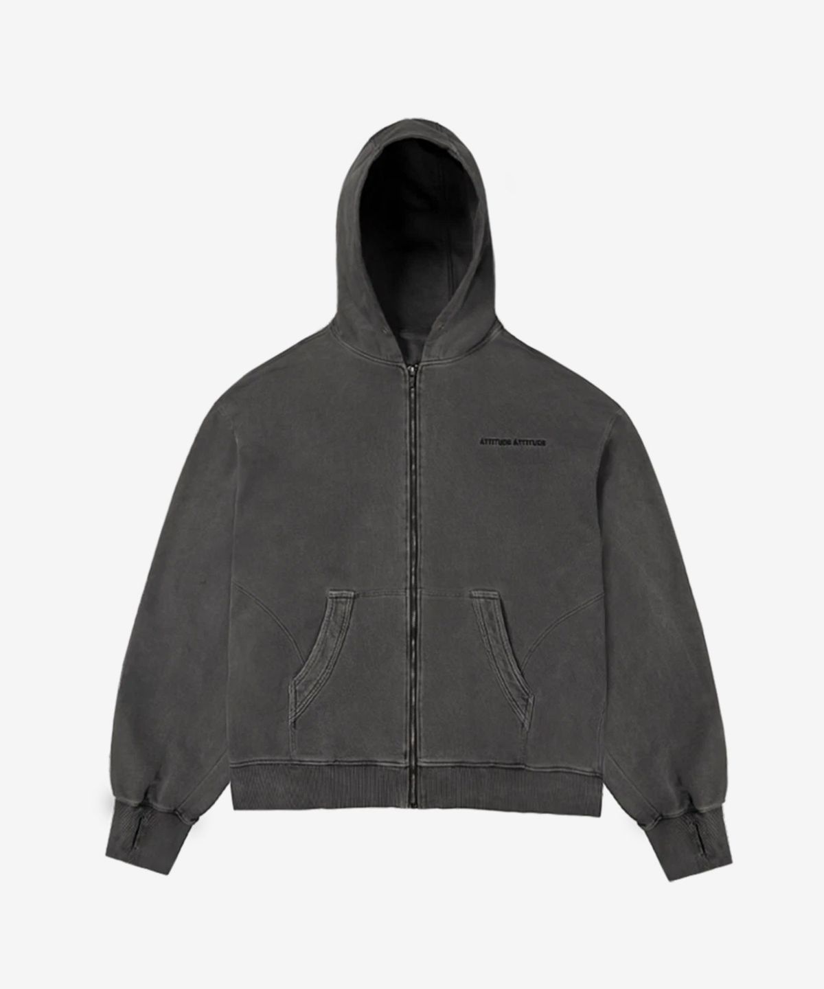 애티튜드 애티튜드(ATTITUDE ATTITUDE) AA Curved Garment Dyeing Sweat Hoodie Zip-up Grey