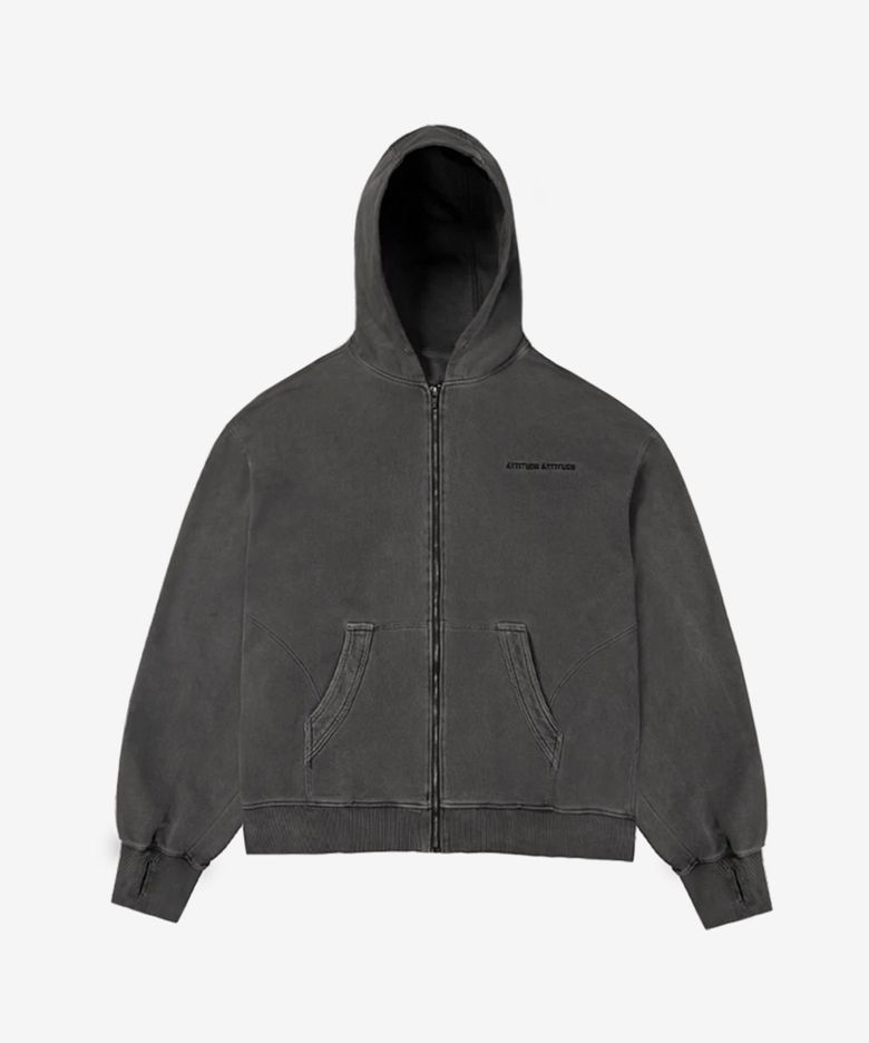 AA Curved Garment Dyeing Sweat Hoodie Zip-up Grey