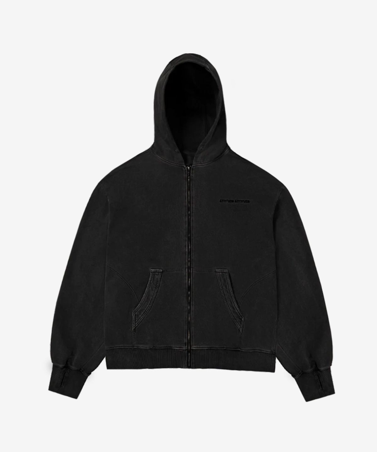 애티튜드 애티튜드(ATTITUDE ATTITUDE) AA Curved Garment Dyeing Sweat Hoodie Zip-up Black