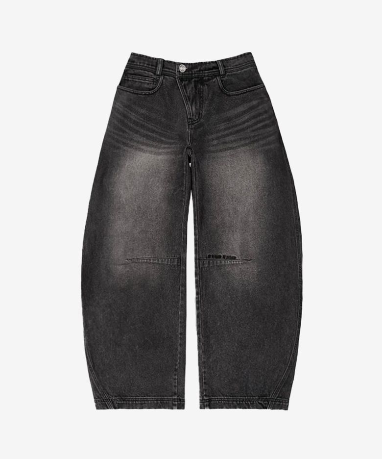 AA Curved Line Washing Wide Denim Pants Black