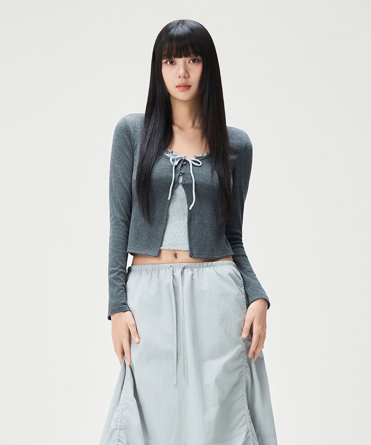 미쏘(MIXXO) 프릴 나시 레이어드 가디건_MIWCMG32SS