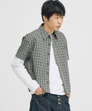 [크롭 롱 슬리브 추가] 그리드체크 크롭 셔츠 (그리드블랙)