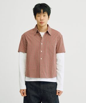 [크롭 롱 슬리브 추가] 리옹체크 크롭 셔츠 (레드)