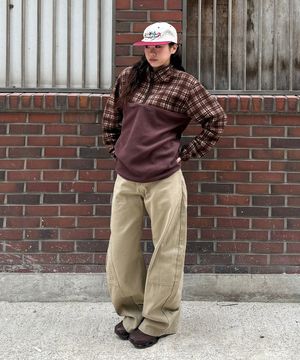 커브드 절개 와이드 코튼 팬츠 베이지