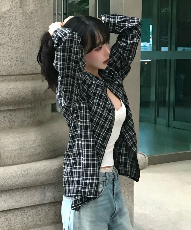 빈티지 클래식 체크 셔츠 - 블랙