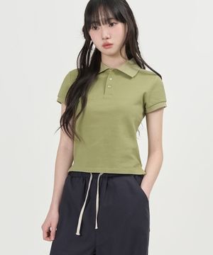 W 버튼 피케 티셔츠 (OLIVE)