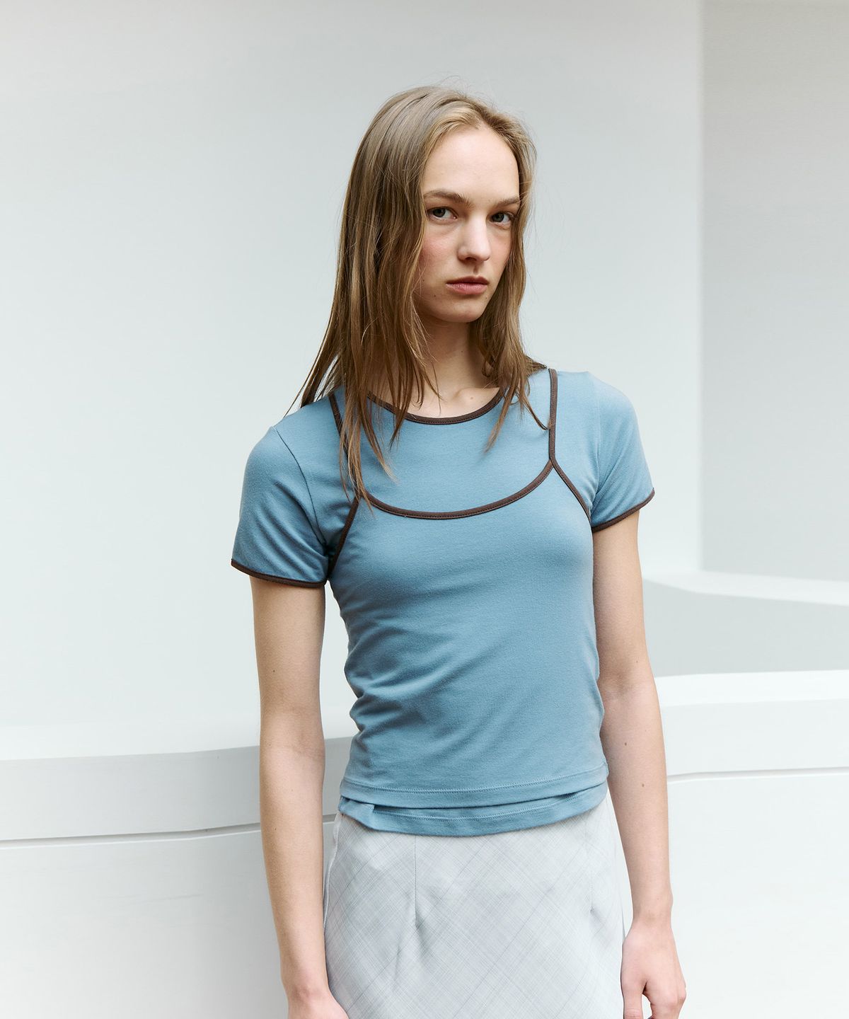 더 릴(THE LILLE) Layered Coloration Top_ Skyblue