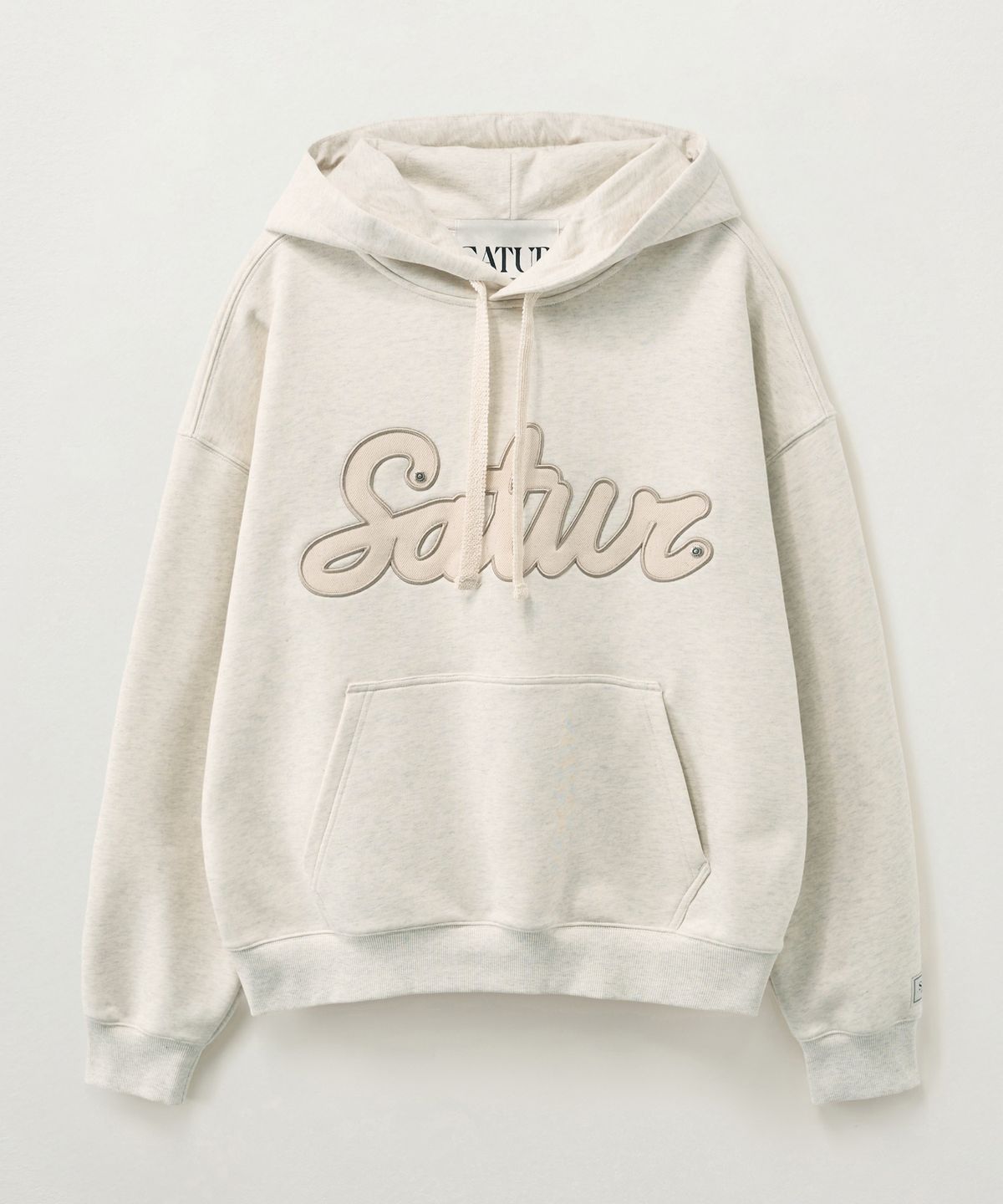 세터(SATUR) 루고 데님 패치 후드 티셔츠 오트밀