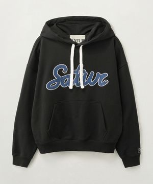 루고 데님 패치 후드 티셔츠 블랙