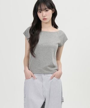W 보트넥 하프 슬리브 티셔츠 (GREY)