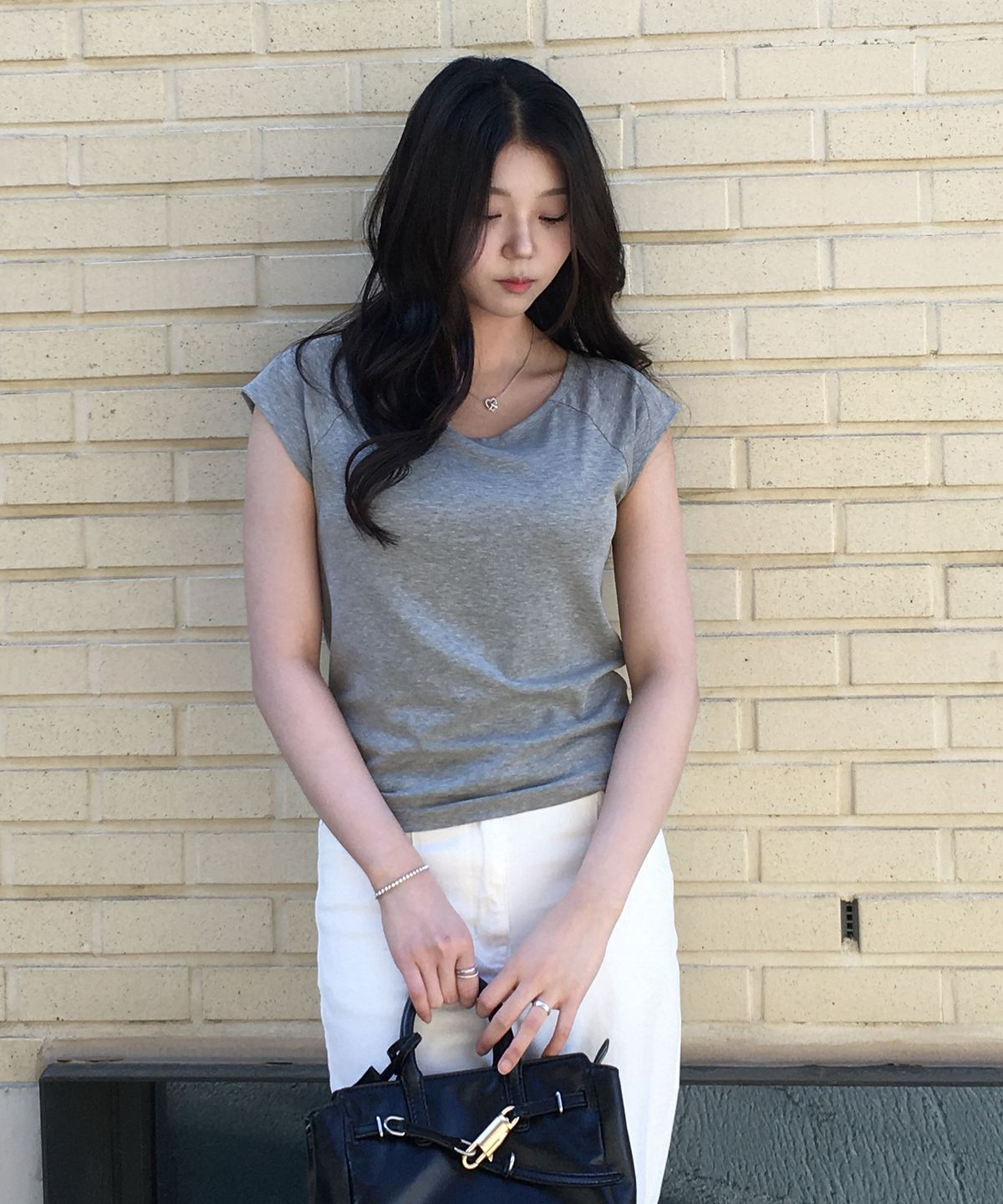 토피 우먼(TOFFEE WOMEN) W 보트넥 하프 슬리브 티셔츠 (GREY)