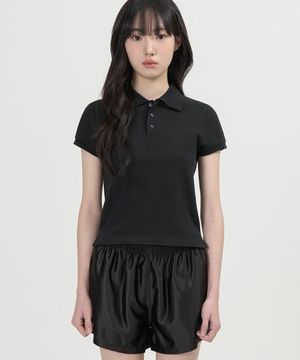 W 버튼 피케 티셔츠 (BLACK)