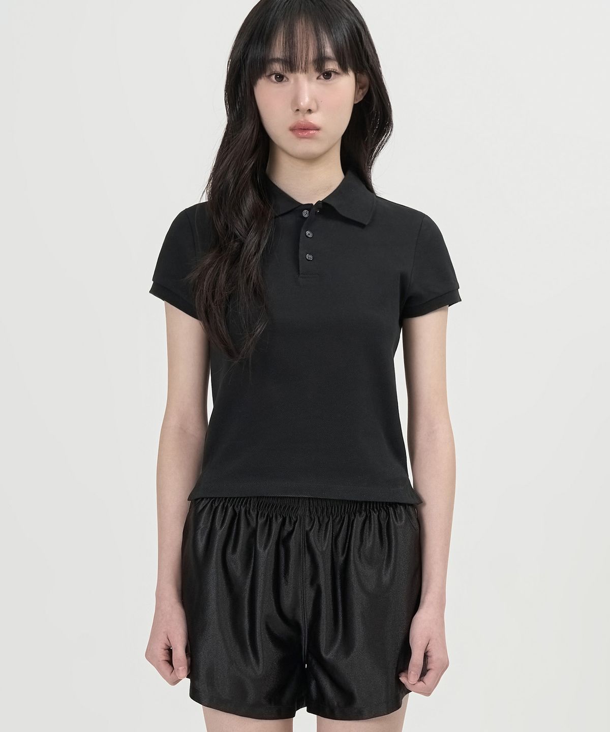 토피 우먼(TOFFEE WOMEN) W 버튼 피케 티셔츠 (BLACK)