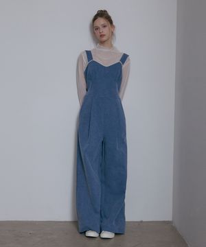 워싱 러블리 오버롤팬츠-블루워싱