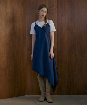 다이애그널 체크 원피스-블루체크