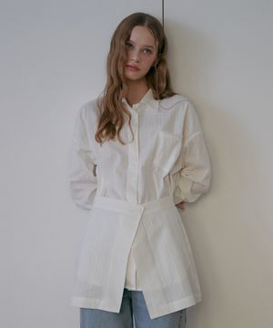 레이어드 레이스 버튼 스커트-화이트