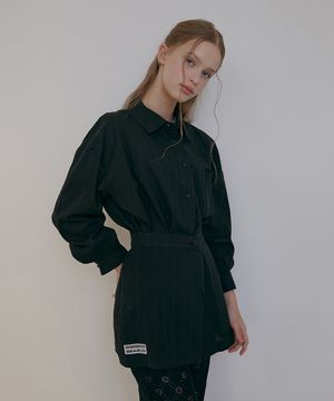 레이어드 레이스 버튼 스커트-블랙