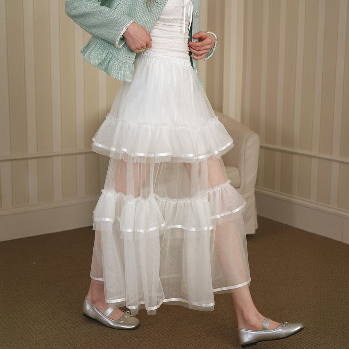 쎄무아듀(CEST MOIDEW) Cest_Mesh layer see through skirt