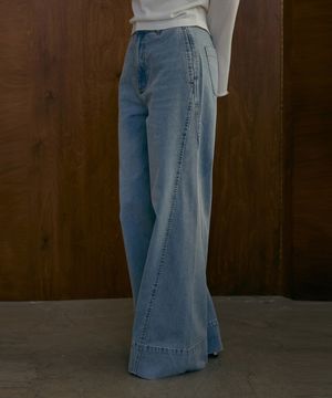 라이트웨이트 컷팅부츠컷 데님팬츠-라이트데님