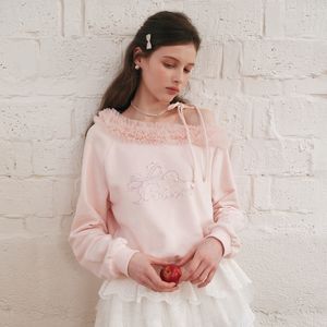 Cest_Mesh off-shoulder sweatshirt