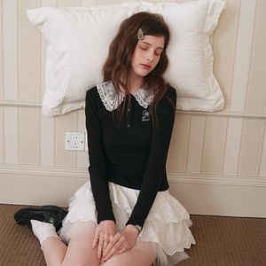 Cest_Lace collar slim long sleeve top