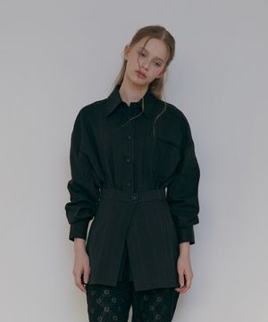 레이어드 레이스포켓 셔츠-블랙