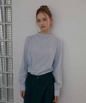 퍼프 시스루 블라우스-스카이블루