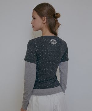 도트 레이어드 티셔츠-차콜(그레이)