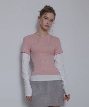 도트 레이어드 티셔츠-핑크(아이보리)