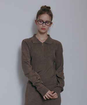 원마일 하프집업 카라 풀오버-브라운