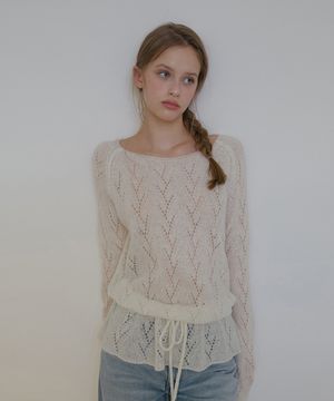 모헤어울 스트링 러플 풀오버-크림