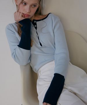 컬러매칭 보트넥 풀오버-블루