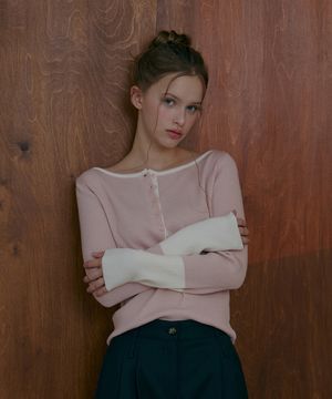 컬러매칭 보트넥 풀오버-핑크