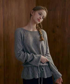 모헤어울 스트링 러플 풀오버-그레이