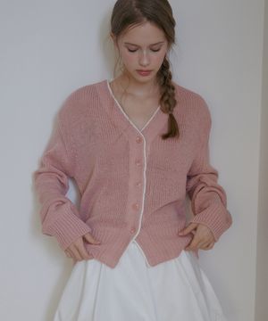 컬러라인 루즈핏 가디건-핑크