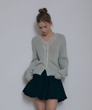 컬러라인 루즈핏 가디건-애플그린