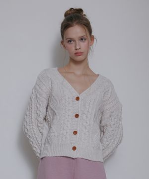 우드버튼 케이블 가디건-아이보리