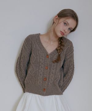 우드버튼 케이블 가디건-브라운