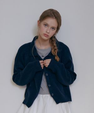 레이스포인트 카라 가디건-네이비