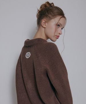 레이스포인트 카라 가디건-브라운